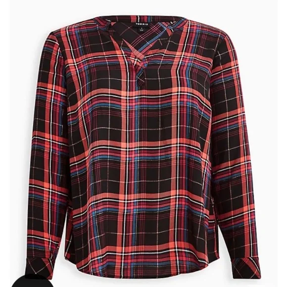 NWT TORRID Blouse - Georgette Plaid Foil Black - Picture 5 of 9
